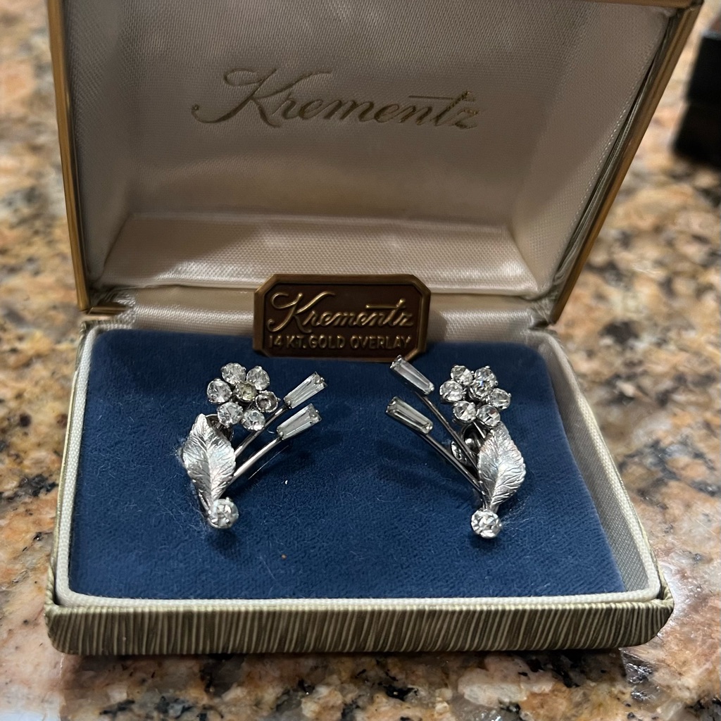 Silver Floral Earrings 14 Kt Gold Overlay